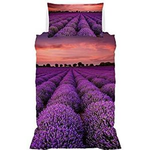 Italian Bed Linen Dekbedovertrek van microvezel met digitale print GOODNIGHT, lavendel, eenpersoonsbed