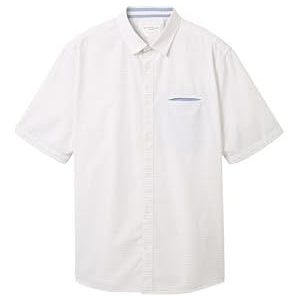 Tom Tailor - 1041365 - Herenhemd - Blauw - Korte Mouwen, Structuur met Witte Stippen