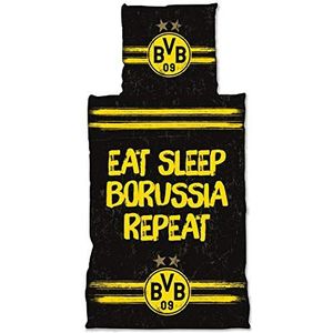 Borussia Dortmund Beddengoed, 100% katoen, zwart, kussens: 80 x 80cm, dekbed 135 x 200cm, 2