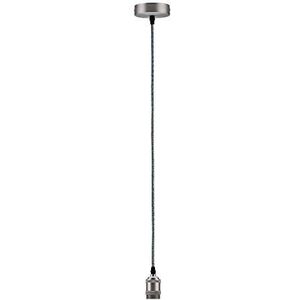 Paulmann 50322 Vintage pendel E27 fitting en stoffen kabel Retro plafondlamp grijs/nikkel kabel met geborstelde fitting zonder lamphouder, 200 x 4.5 x 7 cm, Grijs, Nikkel geborsteld
