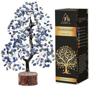 FASHIONZAADI Lapis Lazuli Edelsteen Geldboom Natuurlijke Feng Shui Bonsai Healing Crystals Reiki Chakra Good Luck Table Decor Crystal Size 10-12 inch (zilverdraad)