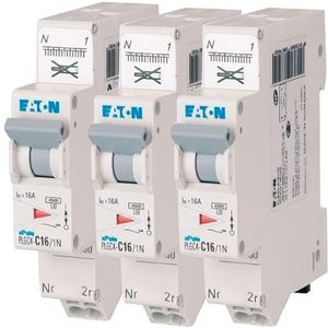 EATON 109130 PLGC4-C16/1N Modulaire schakelaar PH/N – wit – controller grijs – 1P + N / 16 A – curve C – directe aansluiting zonder schroeven – 3 vermogensschakelaars