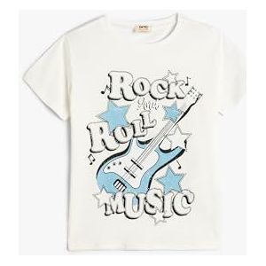 Koton T-shirt met ronde hals en korte mouwen, slogan, ecru(010), 6-7 Jaar