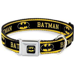 Buckle-Down Veiligheidsgordel gesp hondenhalsband - BATMAN/Logo Stripe Geel/Zwart - 1"" breed - Past 9-15"" hals - Small