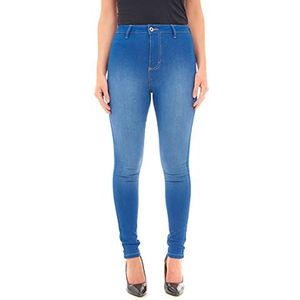 M17 Vrouwen Dames Hoge Taille Denim Jeans Skinny Fit Casual Katoenen Broek Broek Met Zakken, Helder blauw, 38