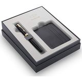 Parker Sonnet Vulpen Gift Set, Gloss Black Gold Trim Pen met kaarthouder, Elegante geschenkdoos