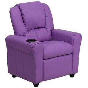 Flash Furniture Hedendaagse kinderfauteuil met bekerhouder en hoofdsteun, hout, lavendel vinyl, 60,96 x 48,26 x 48,26 cm