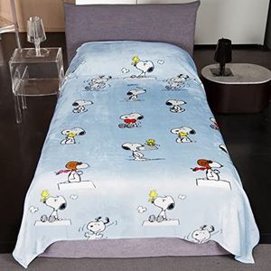KANGURU SINGLE BED Snoopy, fleece microvezeldeken voor eenpersoonsbed zachte flanellen fluwelen deken, lichtblauw, 130x230cm