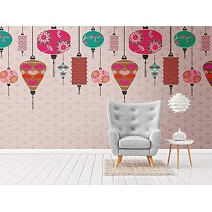 Livingwalls Behang Aziatisch lampingjongs roze turquoise 382481 traditioneel Japans Chinees vliesbehang 1,59x2,80m