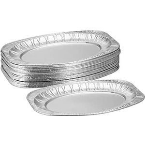 Relaxdays serveerschaal aluminium, set van 25, B x D: ca. 35 x 24 cm, wegwerpschaal koude hapjes & barbecue, zilver