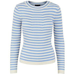 PIECES Pccrista Ls O-Neck Knit Noos Bc Pullover voor dames, Vista Blue/Stripes: met Birch Stripes M, XS