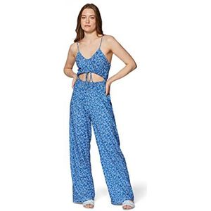 Mavi Dames bedrukte jumpsuit jeans, Bright Cobalt Mini Leaf Print, XXS