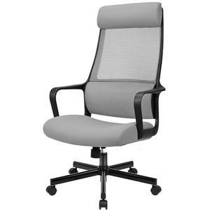 MELOKEA Bureaustoel, ergonomische bureaustoel, hoge rugleuning met lendensteun en hoofdsteun, draaistoel, 48-54 cm, gasveer, bureaustoel en armleuningen, tot 150 kg, belastbaar tot 150 kg, grijs