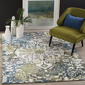 Safavieh Abstract tapijt voor gebruik binnenshuis, rechthoekig, gevlochten, aquarel collectie, WTC669, ivoor/pauwenblauw, 122 x 183 cm