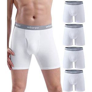 Wirarpa Boxershorts voor heren, katoenen stretchondergoed, open gulp Tagless onderbroek met normale pijpen, verpakking van 4 stuks, Wit, M