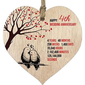 Stuff4 4e trouwdag houten hart plaque, licht houten bord aandenken, vieren fruit/bloemen verjaardag vrouw man vriend vriendin, plaquette met citaten geschenken van de kinderen