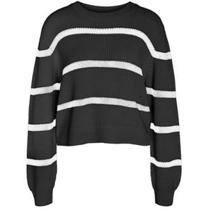 NMMAYSA L/S STRIPE O-hals Knit NOOS, zwart/strepen: eggnog, XL