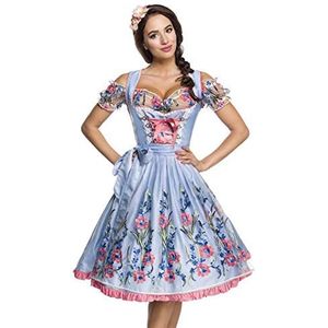 Dirndline Romantische Dirndl voor dames, met kanten blouse, speciale gelegenheidsjurk, Blauw/Roze/Wit, XXL