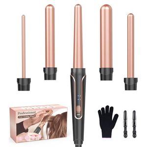 Krultang, grote en kleine krullenset, 5-in-1 met verschillende opzetstukken, antistatische keramische toermalijncoating, golvend ijzer voor strandgolven