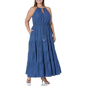 City Chic Women's Apparel Dames City Chic Maxi Hamptons etage, oversized jurk, Donker jeansblauw, 44/Grote maten