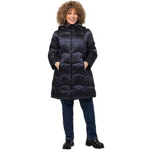 Ulla Popken Hyprar gewatteerde jas voor dames, fijn glanzend, waterafstotend, jas met capuchon, nachtblauw, 46/48 grote maten