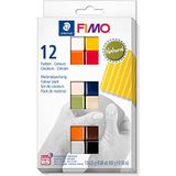 FIMO soft ovenhardende boetseerklei. Kartonnen etui met 12 gesorteerde natuurlijke kleuren.