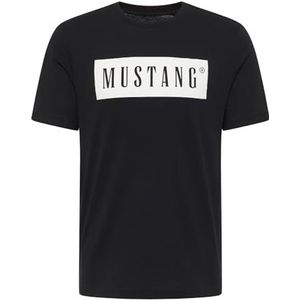 MUSTANG Heren T-shirt Austin - Regular Fit S-3XL Wit Zwart Katoen, Zwart 4142, S