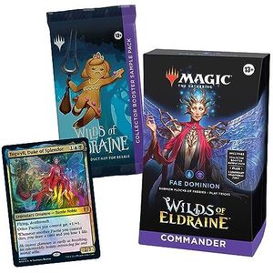 Magic The Gathering The Gathering Wilds of Eldraine Commander Deck Fae Dominion (100 Card Deck 2 Card Collector Booster Sample Pack + Accessoires) Meerkleurig