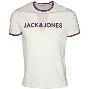 Jack & Jones Heren T-shirt korte mouw in grijs wit marine kleuren S tot 2XL, Kleur: wit, XXL