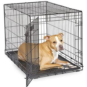 MidWest Homes for Pets iCrate 1536DDU Nieuwe geoptimaliseerde hondenkooi met één deur, lekvrij dienblad met beschermende voeten, lengte 90,42 cm, zwart