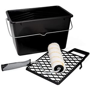 PENNELLIFICIO 2000 verfrol met kom en net voor het afdruipen van de verf, set voor verf, dispersieverf, gladde muren en weinig ruwe muren, emmer 14 l, afmetingen 20 cm, Made in Italy