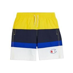 Champion Legacy Retro Sport Beach Shorts B - Crinkle Taslon Color Block Shorts, geel/marineblauw/wit, 3-4 jaar kinderen en jongens SS24, geel/marineblauw/wit, 3-4 Jaar