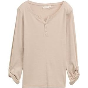 TOM TAILOR Henley Longsleeve voor dames met strepen van biologisch katoen, 39381 - Off White Taupe Small Stripe, 3XL