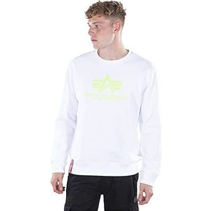 ALPHA INDUSTRIES Basic Sweater Neon Print Ondoorzichtige broek, Uniseks Volwassenen, wit/neongroen, XS
