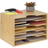 Relaxdays brievenbak bamboe, bureau organizer voor A4, 5 vakken, sorteerbak brieven, HBD: 23,5 x 32,5 x 24 cm, natuur