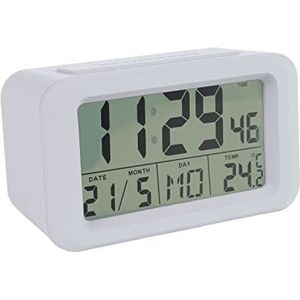 Fisura - Digitale led-klok met datum- en temperatuurweergave, 2 wekkers, snooze-knop, 2 AAA-batterijen, ABS-rubber, afmetingen: 12 x 5,5 x 7 (Wit)