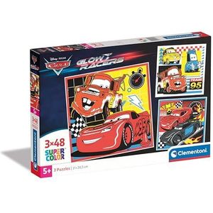 Clementoni - Disney Cars Glow Racers Supercolor Racers-3 x 48 cm (incl. 3 48 delen) kinderen 5 jaar, puzzel cartoons, Made in Italy, meerkleurig, 25309
