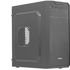 Nuwo Jester J901 behuizing ATX Mid Tower met voeding 400 W voor Desktop-PC Office Mini Tower mATX 0,40 mm SPCC, 80 mm ventilator vooraf geïnstalleerd, USB 2.0, zwart