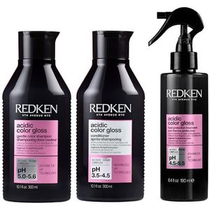Redken, Routine Voor Gekleurd Haar, Set van Shampoo, Conditioner en Leave-In, Verzacht en Verzorgt Voor Optimaal Kleurbehoud en Glans, Zure pH-formule met Aminozuren en vitamine E, Acidic Color Gloss