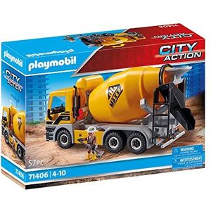 PLAYMOBIL City Action 71406 Betonmixer, de mengtrommel kan worden gedraaid, de bestuurderscabine kan worden ingeklapt en de trechter kan worden verplaatst, speelgoed voor kinderen vanaf 4 jaar