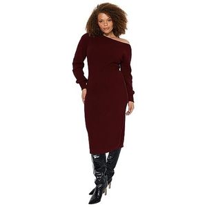 Trendyol FeMan asymmetrische getailleerde gebreide plus size jurk, bordeaux, XL, Bordeaux, XL grote maten