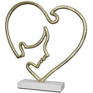 GILDE Moderne decoratieve sculptuur figuur modern gezicht - van aluminium - abstract decoratief object gezicht in het hart - kleur: goud - hoogte 40 cm