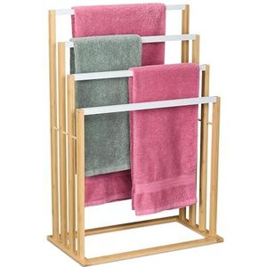 Relaxdays staand handdoekenrek - bamboe - 4 stangen - houten handdoekhouder badkamer
