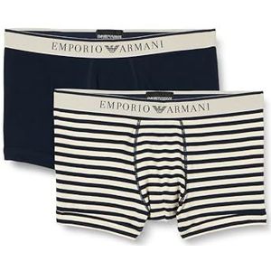 Emporio Armani Heren Stretch Katoen Garen geverfd 2-Pack Trunk, Marine/Nude Streep, S, Marine/Naakt Streep, S