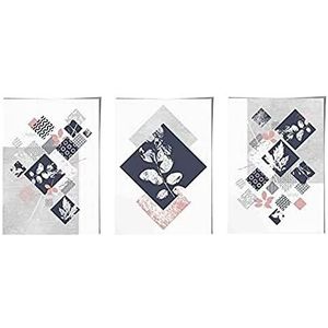 Artze Wall Art Botanische abstracte geometrische bloemenprint Muurdecoratie, 30 cm breedte x 40 cm hoogte, marineblauw/roze