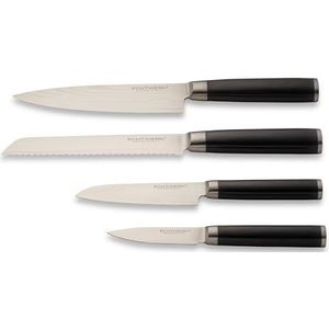 Echtwerk Damascus-messenset, 4-delig, koksmes/keukenmes, klein santokumes, Japans mes, schilmes/groentemes, gekarteld broodmes, damaststaal, handgrepen van pakka-hout