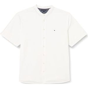 Tommy Hilfiger Heren Flex Poplin Mao Rf Shirt S/S Casual Shirts, Wit, L, Optisch Wit, L