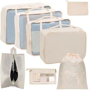 Set met 8 vakken voor kleding, organizer, om op te hangen, voor vakantie en reizen, organizer voor koffer, organizer (beige)