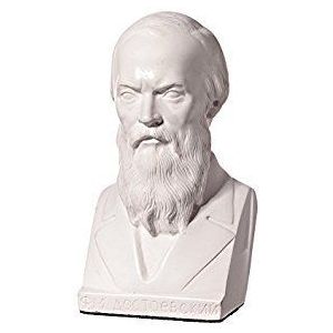 Russische schrijver Fjodor Dostojevsky/Dostojevski marmeren buste standbeeld sculptuur 14 cm wit