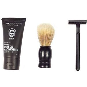 COSMETIC CLUB, SC40042, scheerset voor heren, 3 essentiële accessoires: scheerkwast van superieure kwaliteit, ergonomisch scheermes, elegant zwartbruin ontwerp, ideaal cadeau voor alle gelegenheden